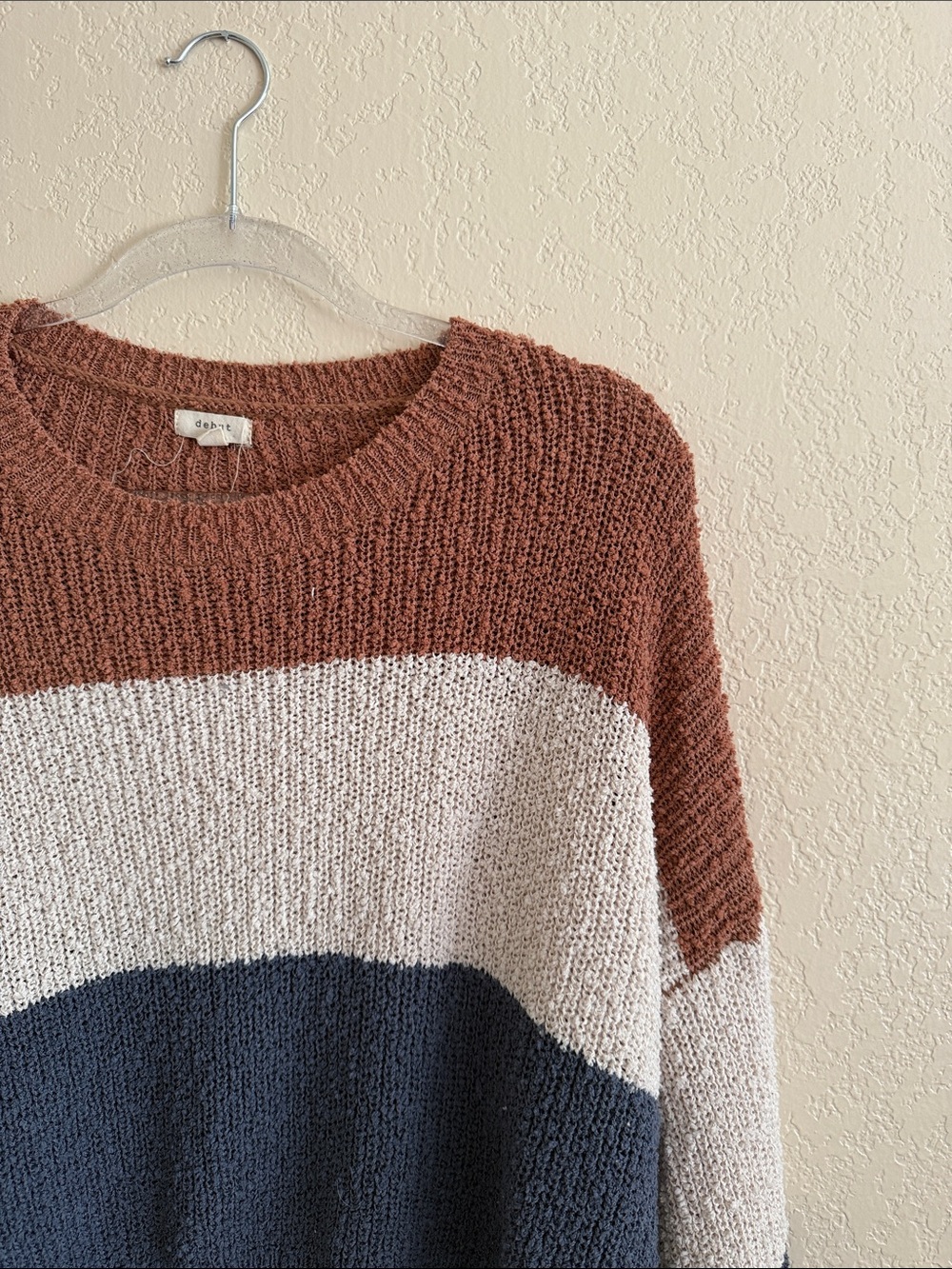 debut Colorblock Crewneck Sweater in Rust, Cream & Navy